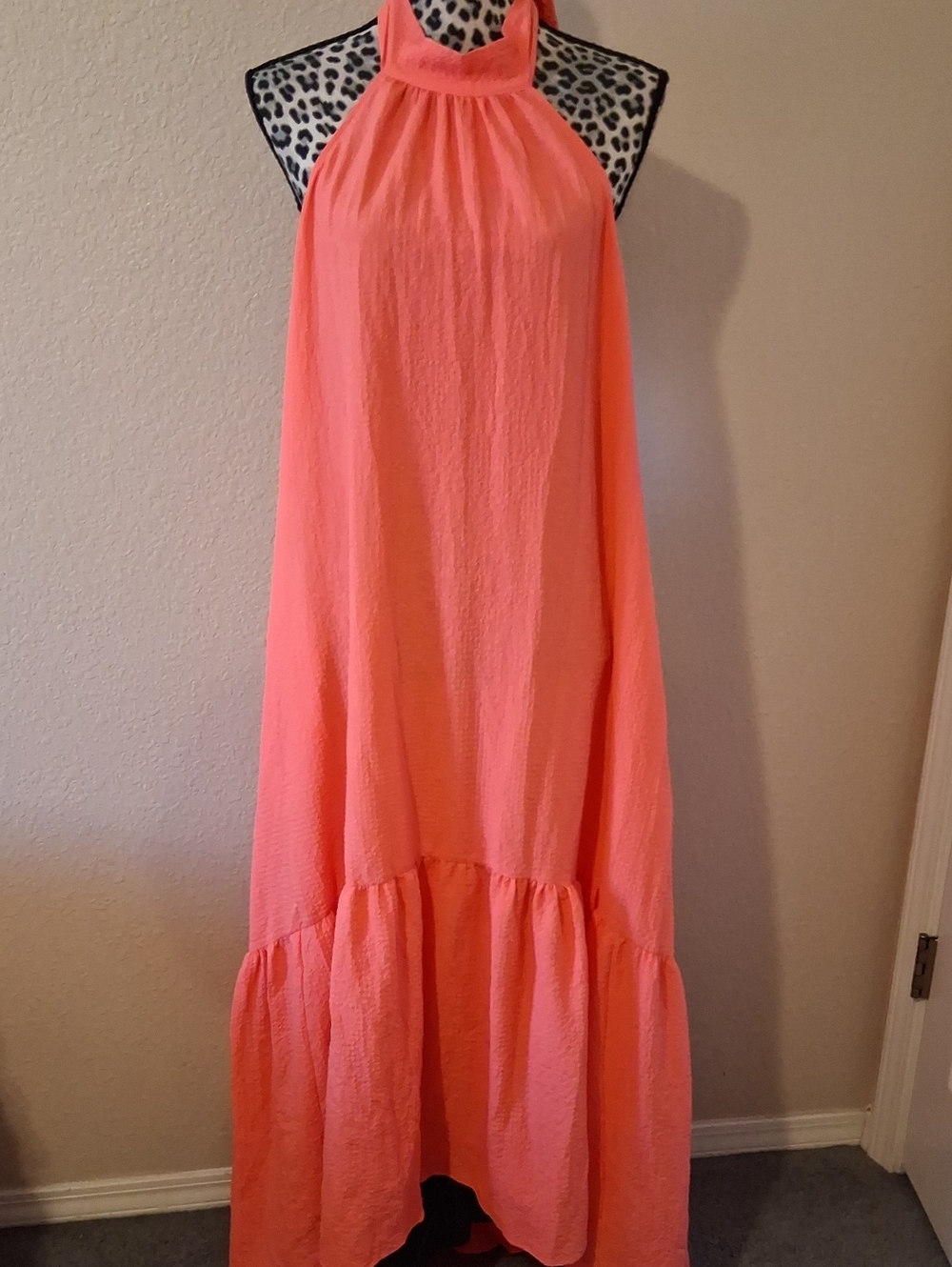 NWT (a. new day)Coral/Cream Orange Halter Maxi Dress. Stretch Flowy XL